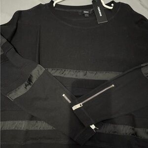 Diesel Women's Black Sweater with Zipper and Mesh Details